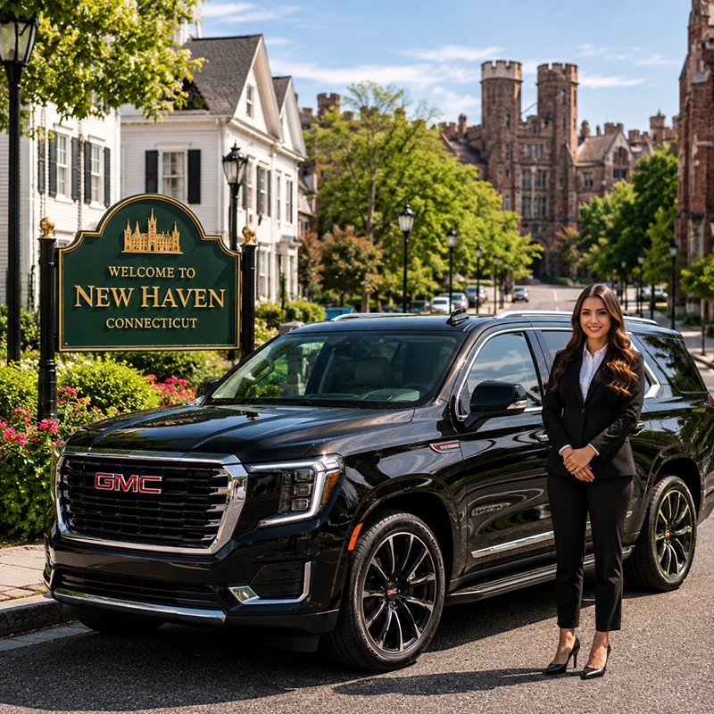 Luxury GMC Yukon chauffeur service in New Haven Connecticut near Yale University