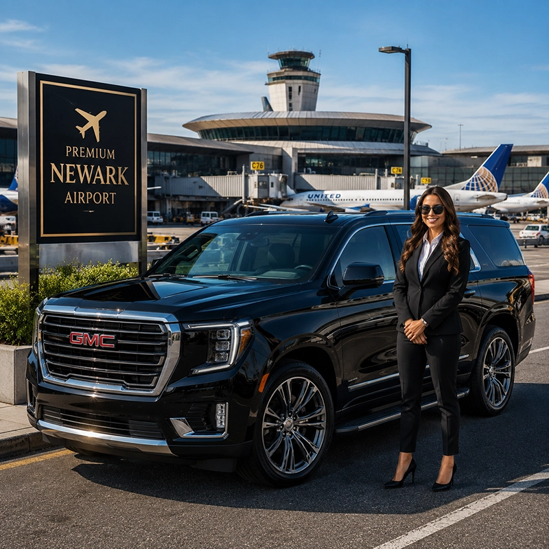 Luxury GMC Yukon airport transfer at Newark Liberty International Airport with professional chauffeur