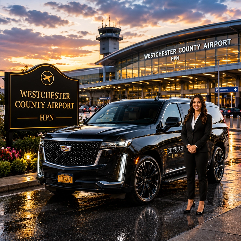 Luxury Cadillac Escalade airport transportation at Westchester County Airport (HPN) by Cityscape Limo.