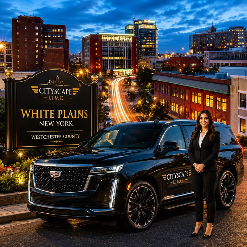 Luxury Cadillac Escalade chauffeur service in White Plains, Westchester County, New York by Cityscape Limo.